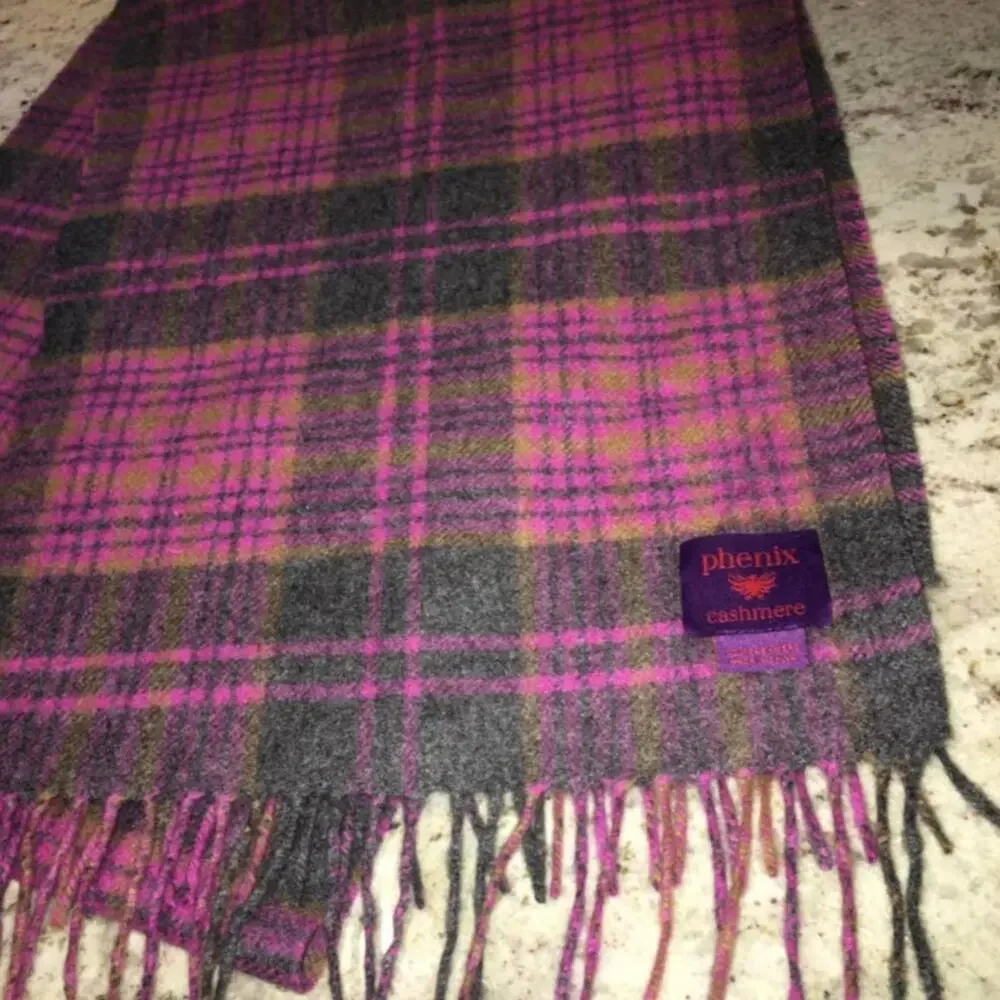 Phenix 100% Cashmere Scarf Purple Gray Hot Pink NWOT